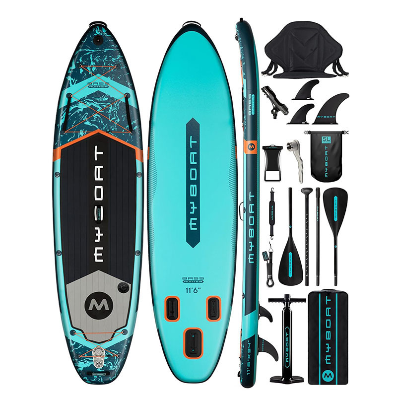 myboat-bass-hunter-pro-fishing-turquoise-116-inflatable-sup-01 پدل بورد بادی مای بُت MYBOAT Bass Hunter-Pro 11'6" Inflatable SUP