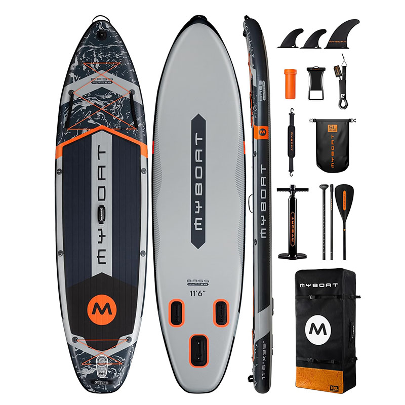 myboat-bass-hunter-std-gray-116-inflatable-sup-01 پدل بورد بادی مای بُت MYBOAT Bass Hunter-STD-Gray 11'6" Inflatable SUP